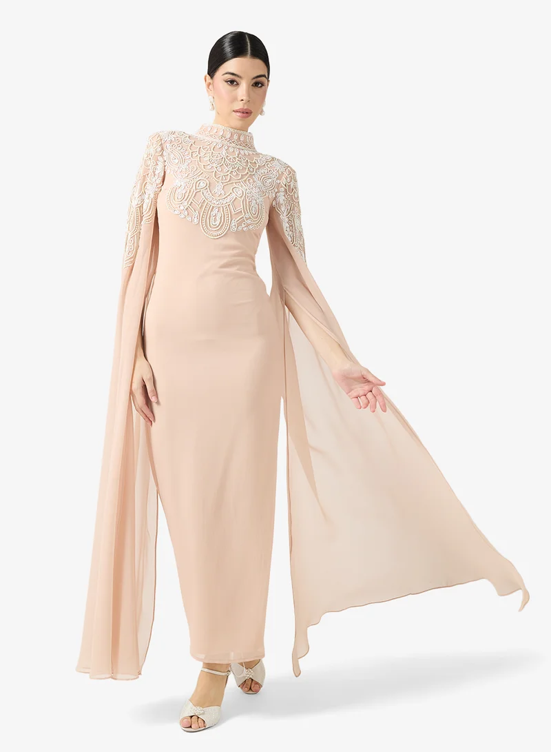 Amelia Rose Cape Sleeve Maxi Dress